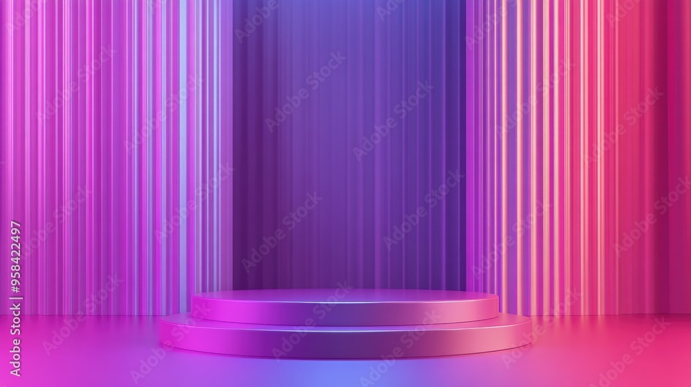 Elegant luxury pedestal backdrop in vibrant purple and pink hues 3D rendering and illustration Elegant luxury pedestal backdrop in vibrant purple and pink hues 3D rendering and illustration
