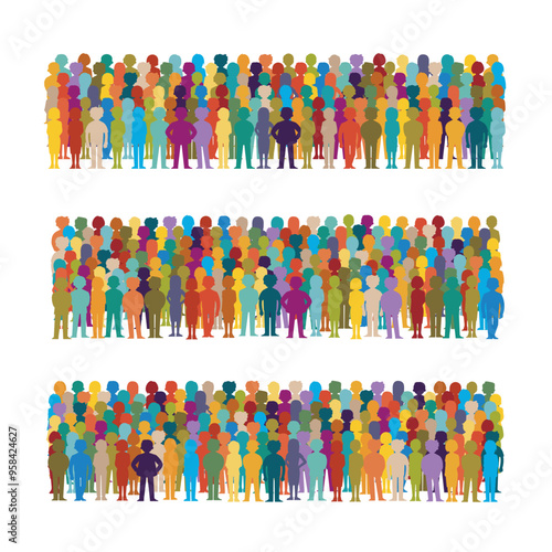 Set of vector people groups arranged in a row in flat style