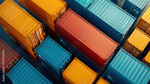 Aerial View of Colorful Shipping Containers in a Port - Logistics and Transportation Concept photo