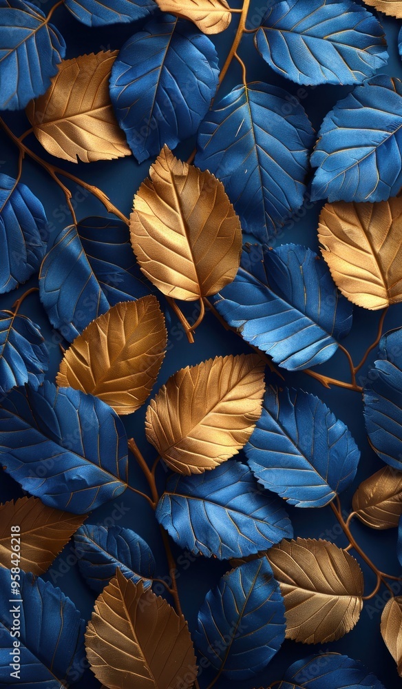 3d navy blue and gold leaves 3d navy blue and gold leaves