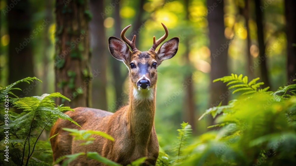 Alerted deer in a dense forest setting , wildlife, nature, animals, alert, deer, forest, foliage, trees Alerted deer in a dense forest setting , wildlife, nature, animals, alert, deer, forest, foliage, trees