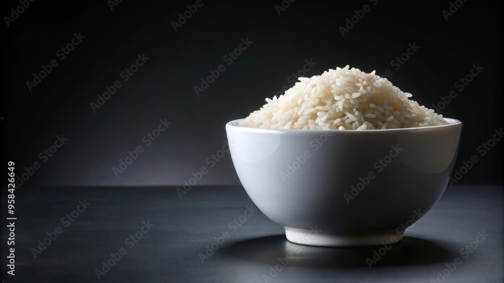 Rice in a white bowl on a black background, rice, bowl, black background, food, Asian cuisine, grains, meal, dinner, lunch