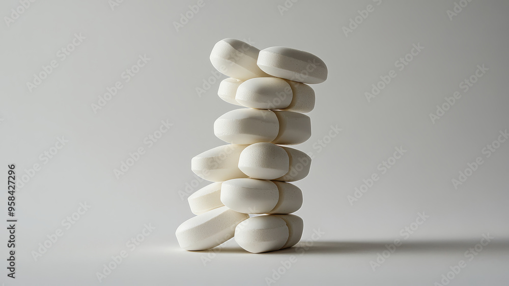 Stacked white pebbles in a minimalistic arrangement on a plain background Stacked white pebbles in a minimalistic arrangement on a plain background