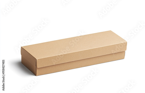 A long cardboard box for stationery, the top of which is closed with no text or logo on it, set against an isolated white background. Created with Ai