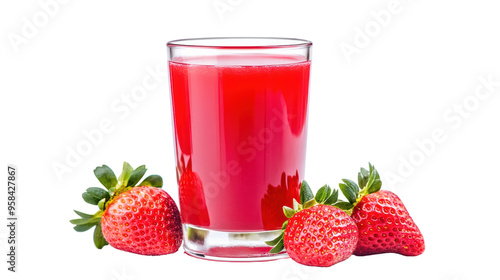 A refreshing glass of strawberry juice with fresh, ripe strawberries, embodying the sweetness and vibrancy of summer. 