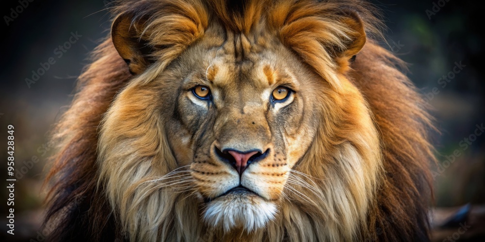 Close up of a majestic lion staring directly at the camera, lion, wild, animal, predator, mane, close up Close up of a majestic lion staring directly at the camera, lion, wild, animal, predator, mane, close up