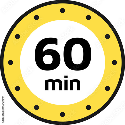 60 minutes timer, clock, stopwatch icons. Countdown timer