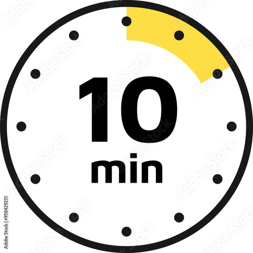10 minutes timer, clock, stopwatch icons. Countdown timer