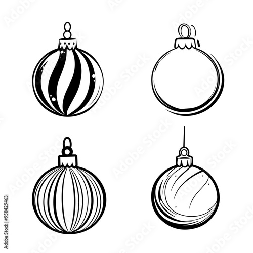 Elegant Christmas Ornament Illustrations Four Unique Designs
