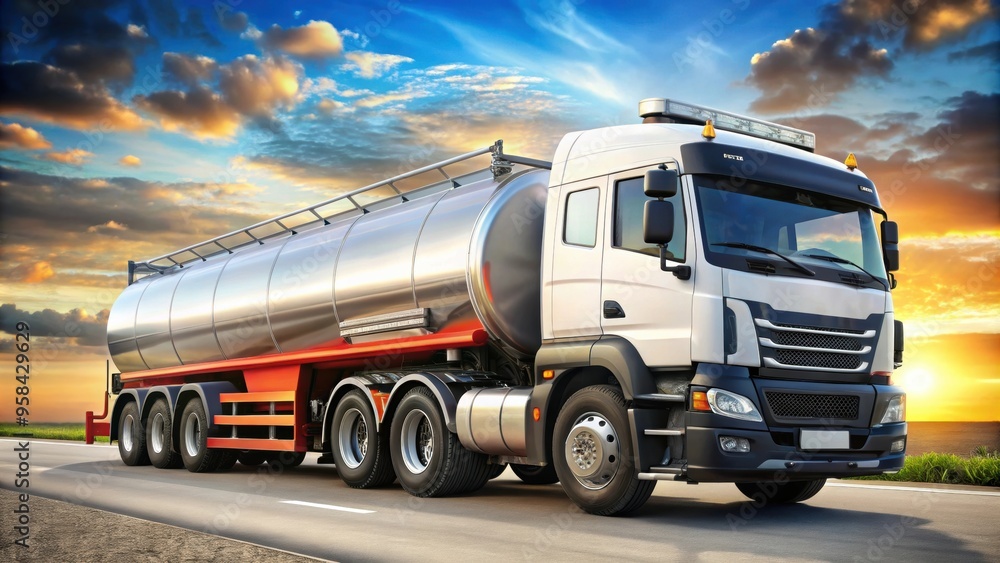 A tanker truck used for transporting liquids such as oil or gas, tanker, truck, vehicle, transportation, liquid, oil, gas A tanker truck used for transporting liquids such as oil or gas, tanker, truck, vehicle, transportation, liquid, oil, gas