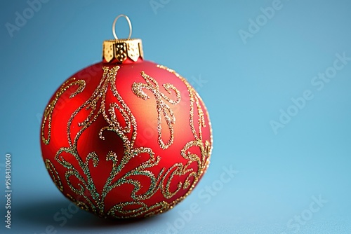 Wallpaper Mural Red Christmas Ornament with Golden Glitter Detail Torontodigital.ca