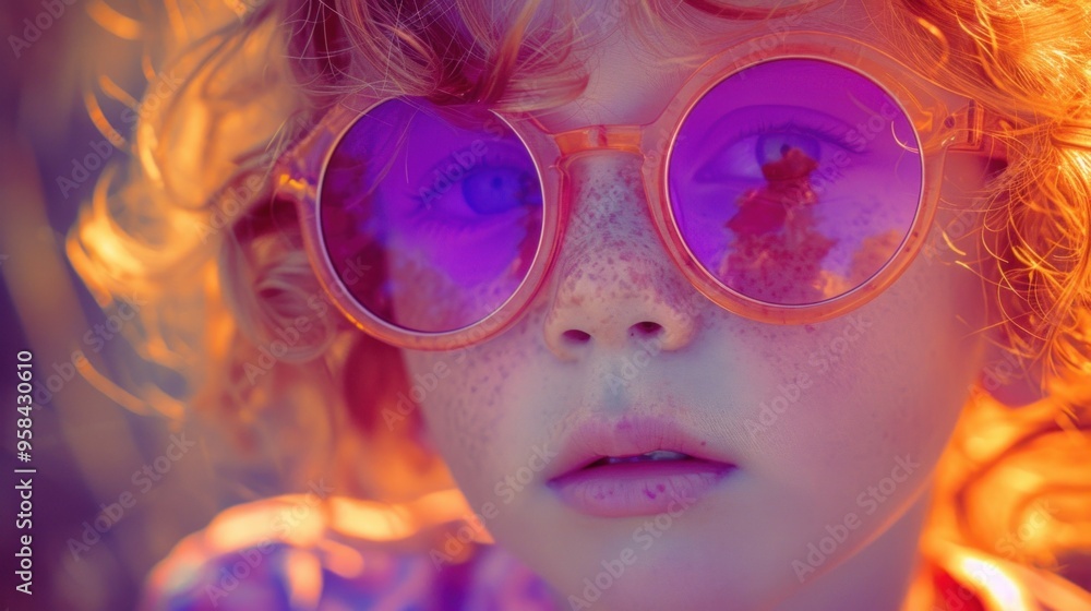 A closeup of a person in stylish sunglasses under neon lights A closeup of a person in stylish sunglasses under neon lights