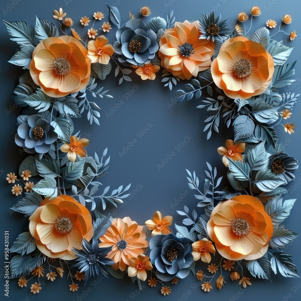 3d paper art of square frame with floral decoration 3d paper art of square frame with floral decoration