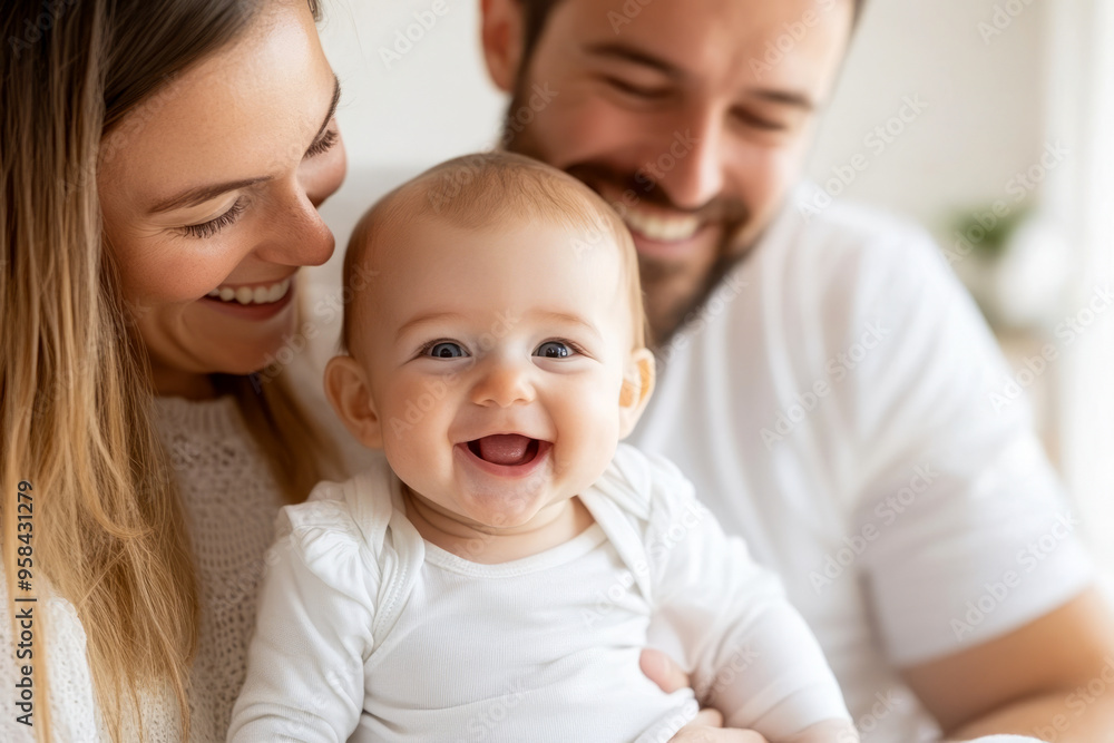 Happy Family with Smiling Baby in Bright Setting Happy Family with Smiling Baby in Bright Setting