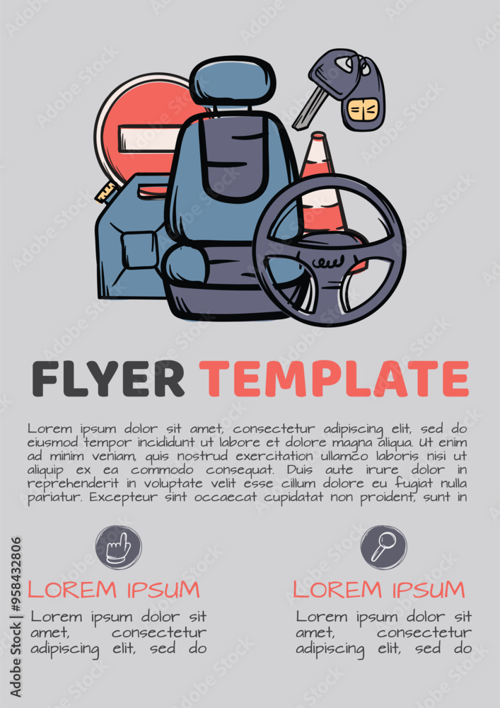 Simple vector flyer template for driving school, car service, auto shop. Layout design for advertising, banner, announcement, brochure. Simple vector flyer template for driving school, car service, auto shop. Layout design for advertising, banner, announcement, brochure.