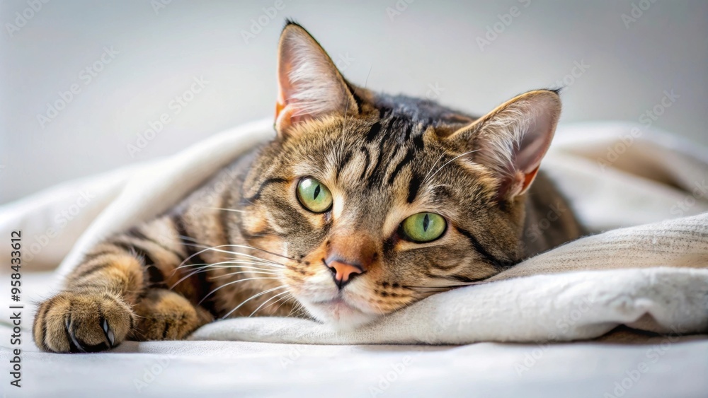 Sick domestic cat lying down feeling unwell and fatigued, illness, pet, fatigue, domesticated, sad, sick, feline Sick domestic cat lying down feeling unwell and fatigued, illness, pet, fatigue, domesticated, sad, sick, feline