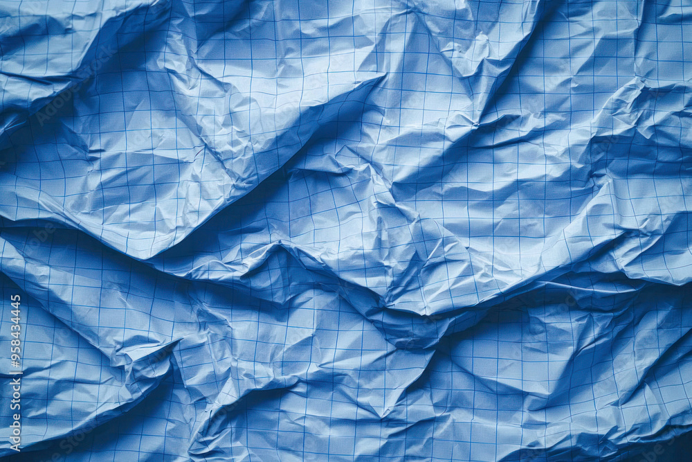 Fototapeta premium Crumpled blue checkered paper texture realistic illustration.