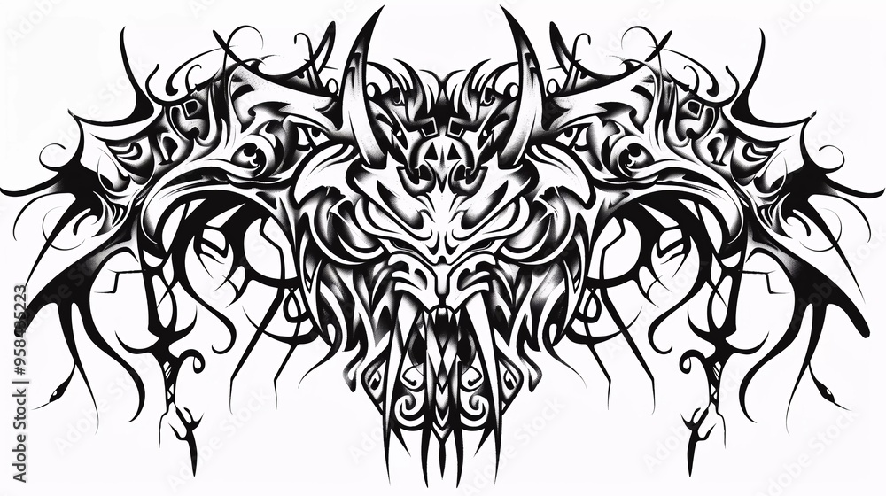 tribal art tattoo design of dragon in black and white design tribal art tattoo design of dragon in black and white design