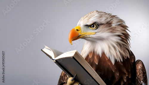 eagle reading a book in nature photo