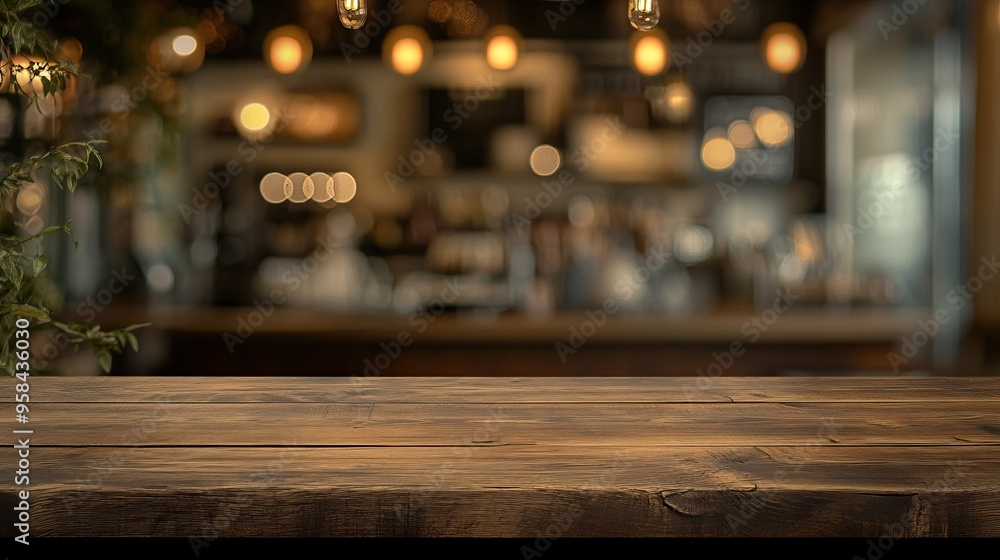 Cozy cafe interior featuring a rustic wooden table and warm ambient lighting, perfect for relaxation and gatherings. Cozy cafe interior featuring a rustic wooden table and warm ambient lighting, perfect for relaxation and gatherings.