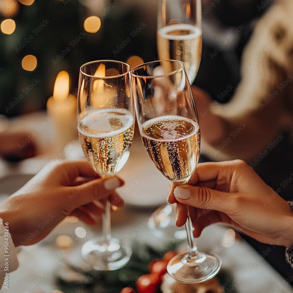 custom made wallpaper toronto digitalFriends raising champagne glasses in a Christmas festive toast, AI generated image. Happy New Year Party Background