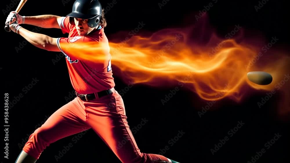 Dynamic Baseball Player Hitting a Ball With Powerful Swing at Night Generative AI Dynamic Baseball Player Hitting a Ball With Powerful Swing at Night Generative AI