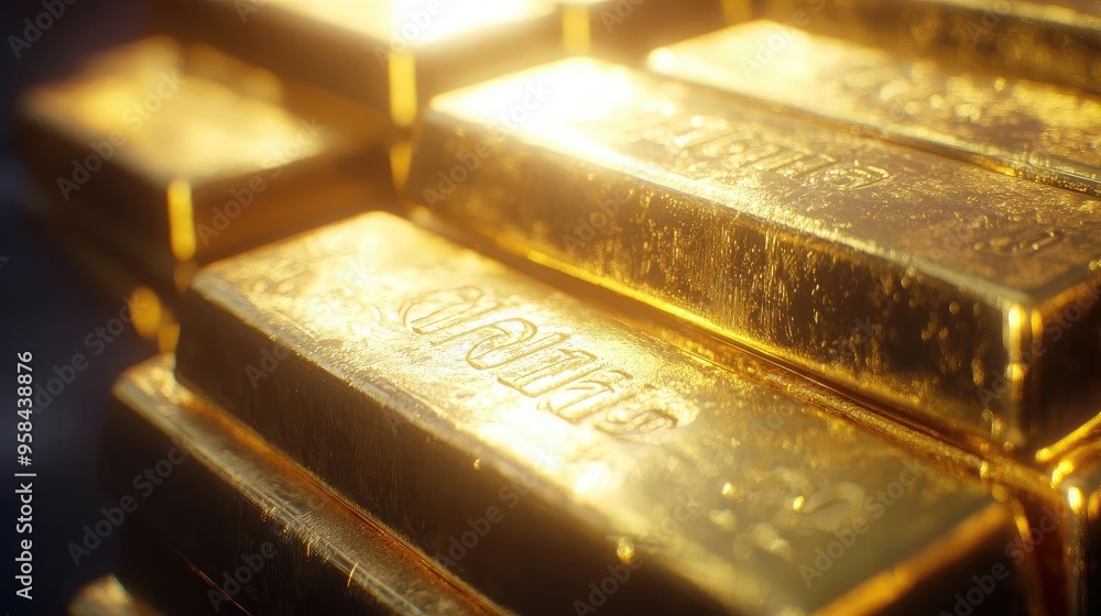 Close-up view of gleaming gold bars stacked together, symbolizing wealth, investment, and luxury in a rich, vibrant setting. Close-up view of gleaming gold bars stacked together, symbolizing wealth, investment, and luxury in a rich, vibrant setting.