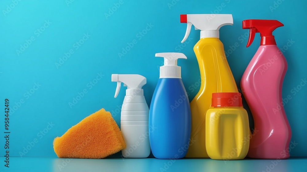 A Variety of Cleaning Products Displayed on a Shelf A Variety of Cleaning Products Displayed on a Shelf