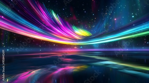 Captivating Celestial Landscape with Vibrant Aurora Borealis Reflection
