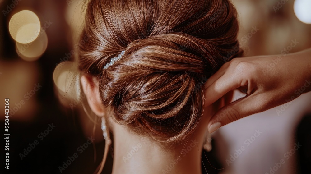 Obraz premium A shiny, healthy hair being styled into an elegant updo