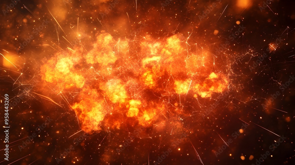 Fiery Explosion with Intense Flames and Sparks in a Chaotic Apocalyptic Scene Fiery Explosion with Intense Flames and Sparks in a Chaotic Apocalyptic Scene