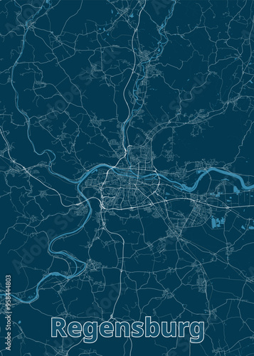 Regensburg, Germany artistic blueprint poster map