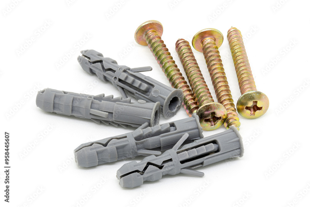 Screwdriver, Screw Gray Anchors and Dowels