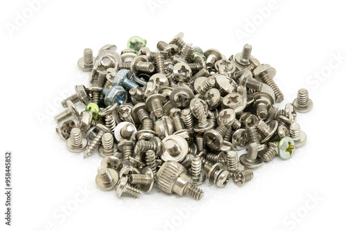 Obraz na płótnie Steel Bolt Set on White Backround w salonie