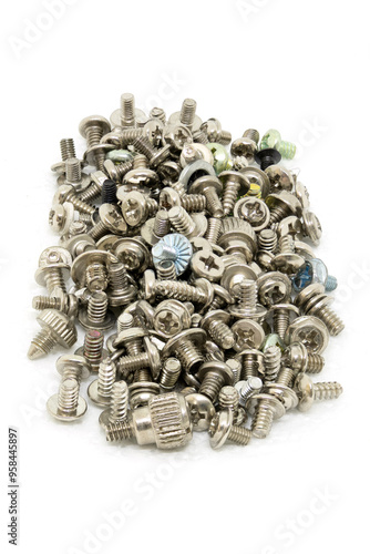 Obraz na płótnie Steel Bolt Set on White Backround w salonie