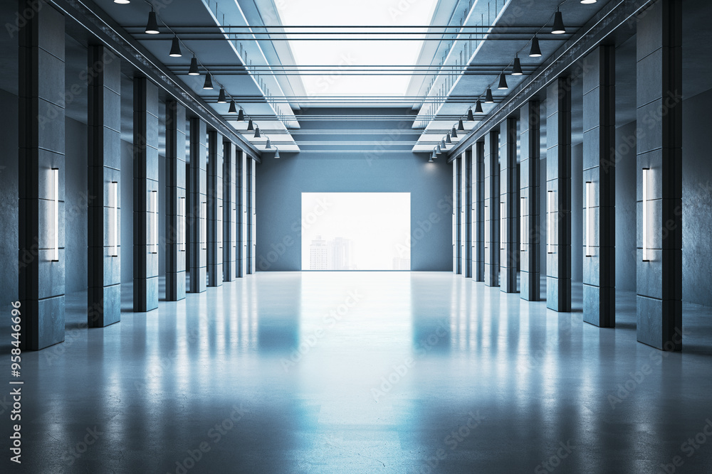 Clean office corridor with reflections. 3D Rendering. Clean office corridor with reflections. 3D Rendering.
