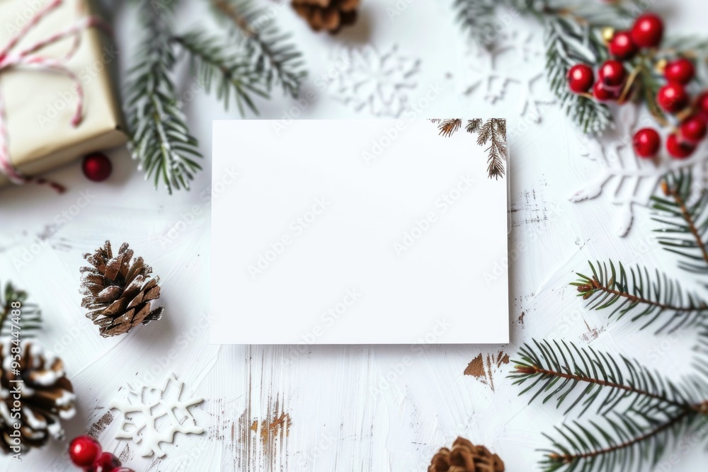Blank Holiday Card with Festive Christmas Decorations and Lights Blank Holiday Card with Festive Christmas Decorations and Lights