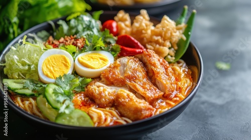 Spicy Korean Chicken Bowl with Kimchi and Vegetables