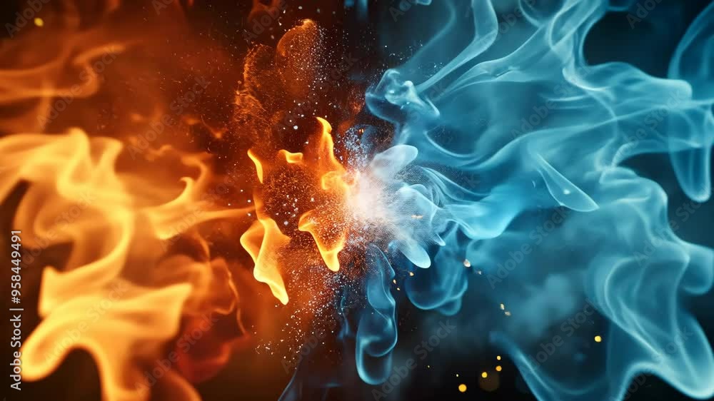 Exploring the dynamic clash of fire and ice visuals in a mesmerizing display