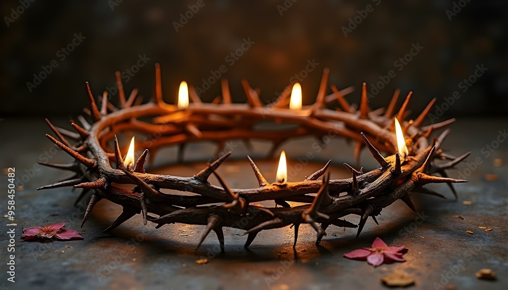 Fototapeta premium Jesus Christ's crown of thorns on top of the Bible