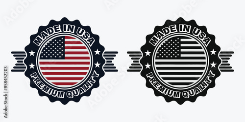 Made in USA Labels Icon, American Flag product emblem logo, Set of made in the usa labels Vector illustration