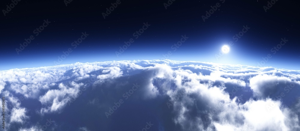 Beautiful landscape of clouds at sunrise top view, clouds under the setting sun, clouds panorama, 3d rendering Beautiful landscape of clouds at sunrise top view, clouds under the setting sun, clouds panorama, 3d rendering