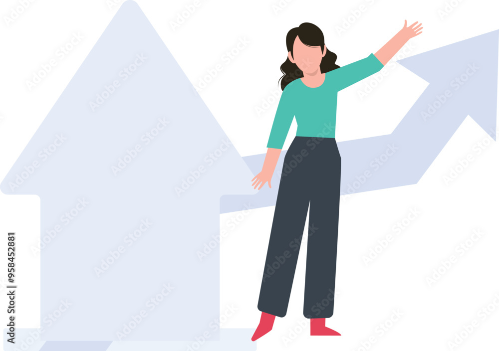 The girl is pointing to progress. The girl is pointing to progress.