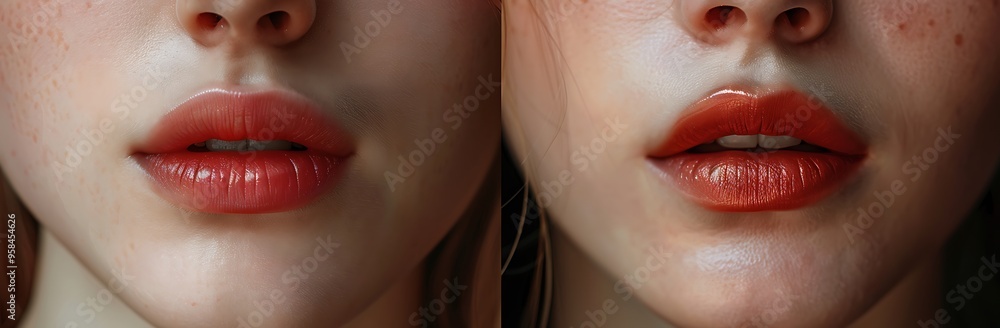 Close-up of Two Lips with Different Colors of Lipstick Close-up of Two Lips with Different Colors of Lipstick
