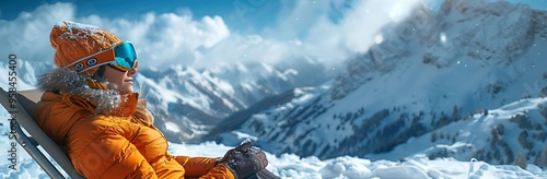 Woman Relaxing on a Snowy Mountain Top