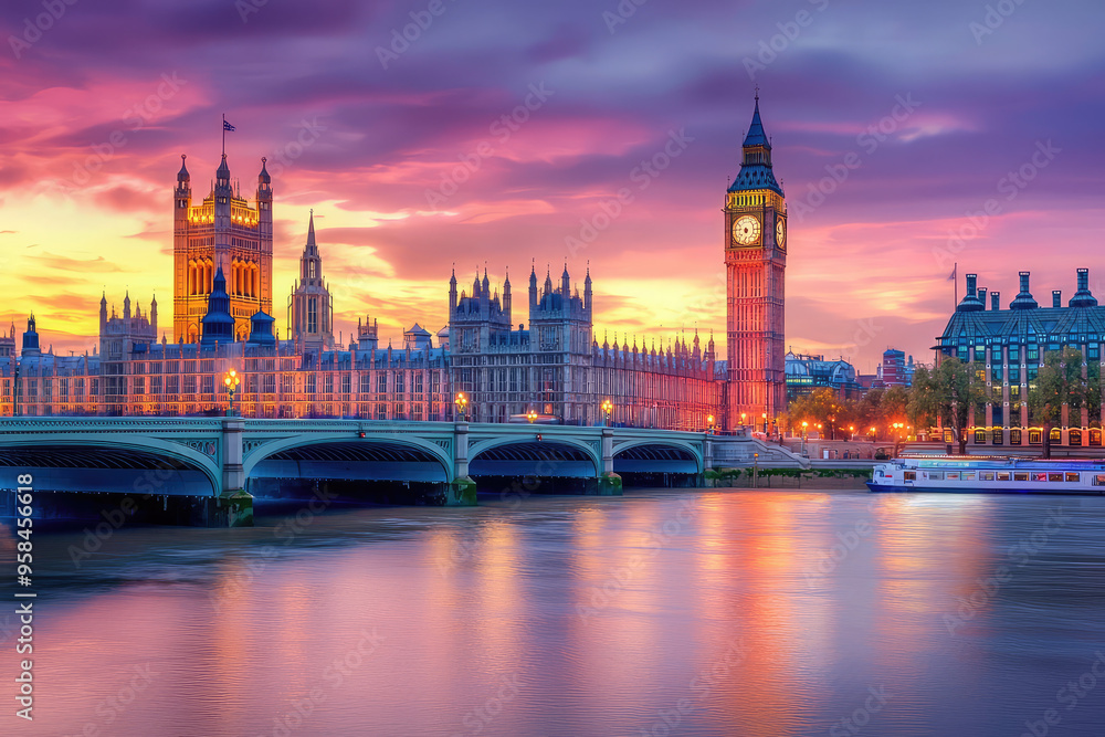 Obraz premium London's Iconic Skyline Bathed in the Golden Hues of Dusk