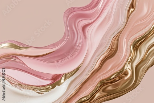 Ethereal Fluid Texture Design with Pastel Pink and Champagne Colors photo