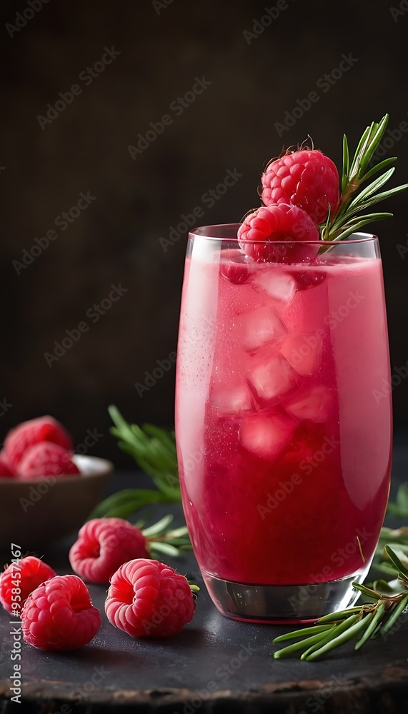 Refreshing drink Raspberry Rosemary Bliss with ice Refreshing drink Raspberry Rosemary Bliss with ice