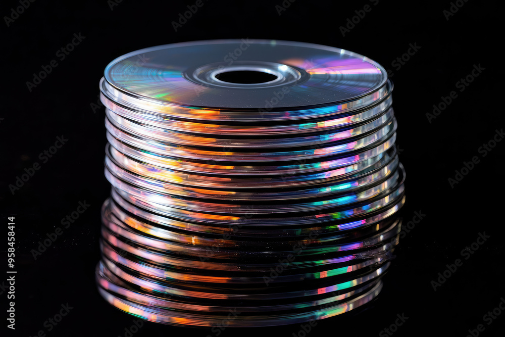 A Stack of Blank CDs Reflecting Light, A Symphony of Color and Form A Stack of Blank CDs Reflecting Light, A Symphony of Color and Form