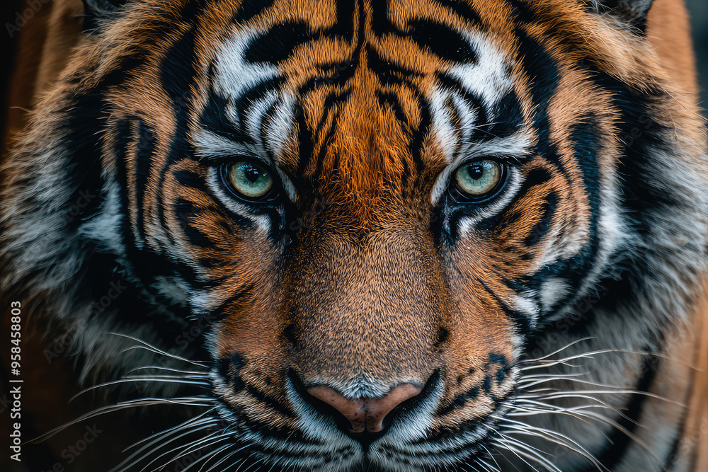 A Tiger's Intense Gaze: A Close-Up Look into the Wild A Tiger's Intense Gaze: A Close-Up Look into the Wild
